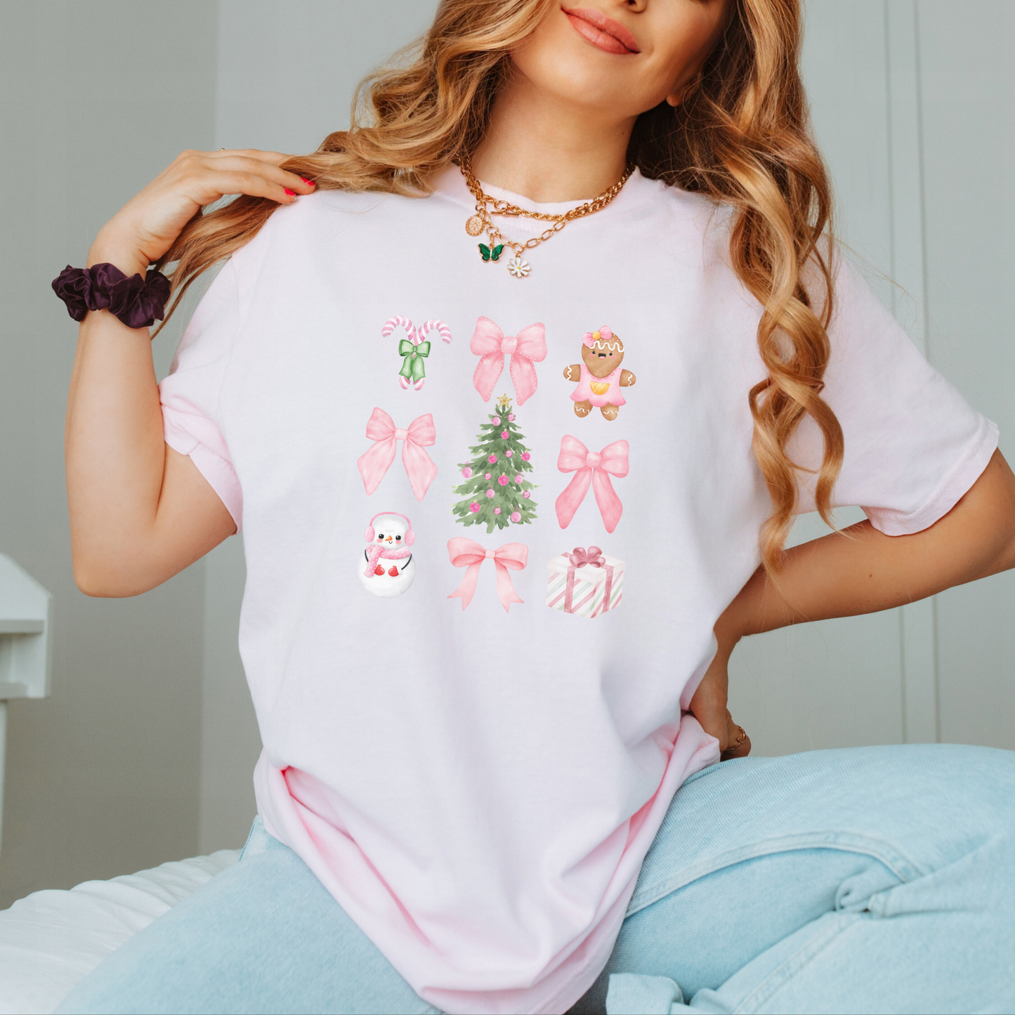 Pink Christmas Coquette Tee